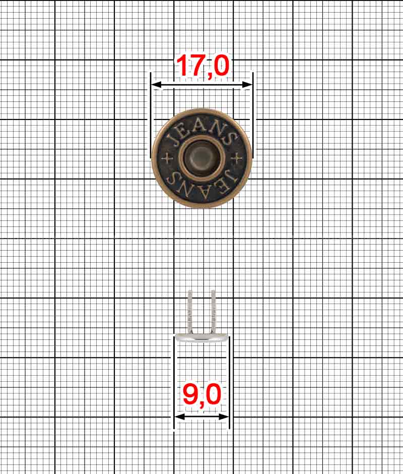 Ґудзик джинсовий комплект K.FLt-4121-17-Jeans-OT-2:1+K.BAl-4121-OO-2:2